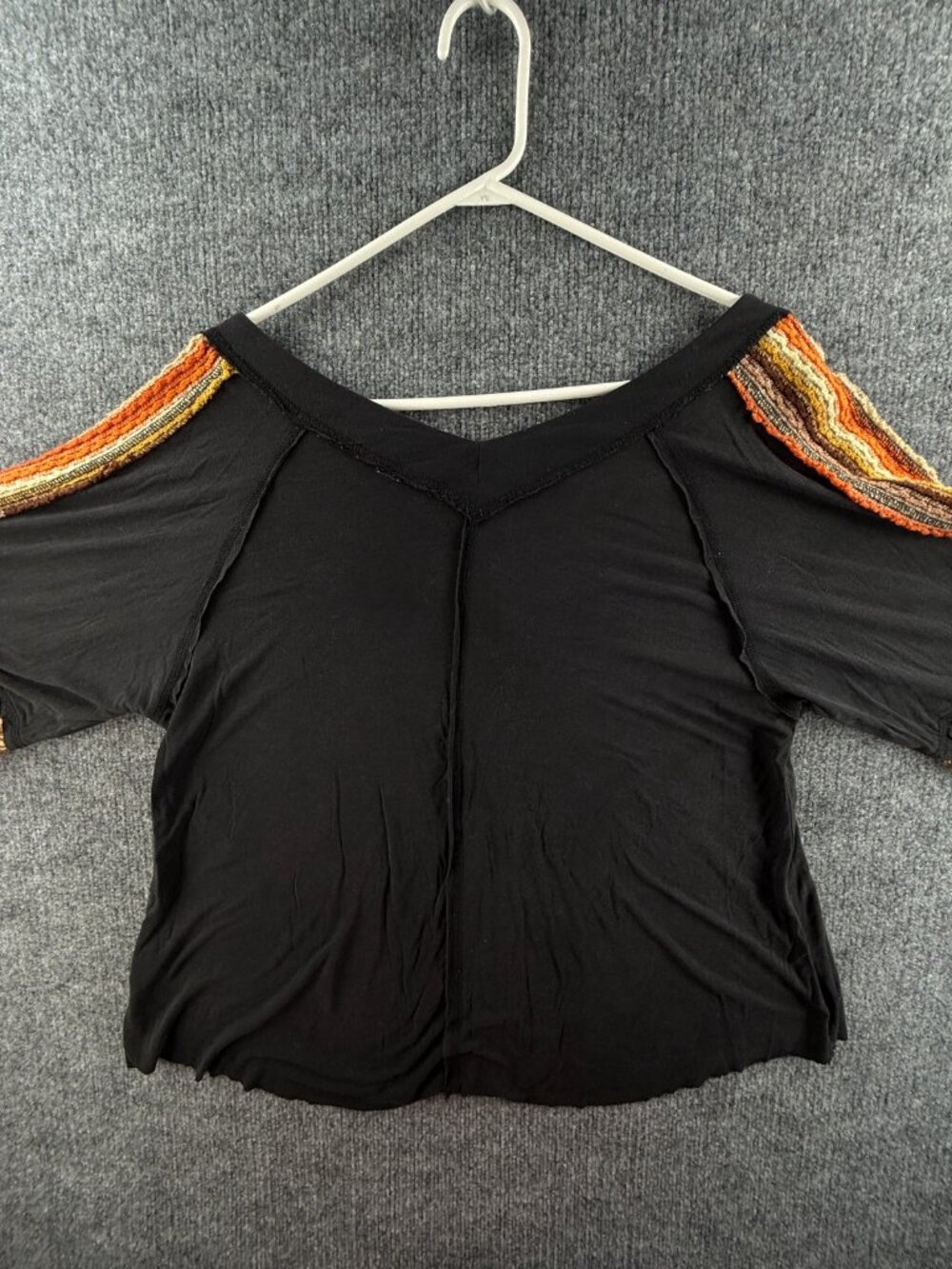 POL Rayon Spandex Stretchy Black Lightweight Top Knit Sleeves Boho V Neck Medium - Picture 14 of 16